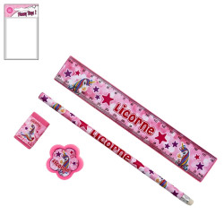Jouet set papeterie licorne – Crayon, gomme, carnet, règle - Par 48