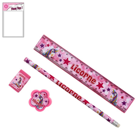 Jouet set papeterie licorne – Crayon, gomme, carnet, règle - Par 48