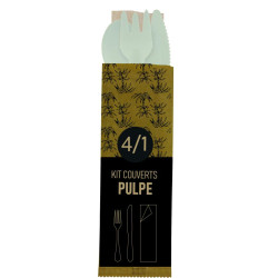 Kit couverts pulpe 4/1 (couteau, fourchette, cuillère, serviette) - par 250