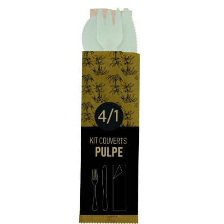 Kit couverts pulpe 4/1 (couteau, fourchette, cuillère, serviette) - par 250
