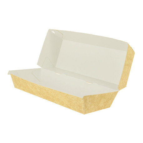 Boîte hot dog en carton kraft brun intérieur blanc 250 x 80 x 75 mm (