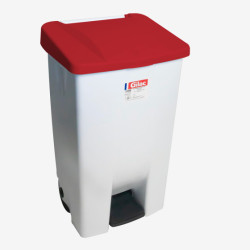 Poubelle à pédale 80 L - avec roues - couvercle rouge